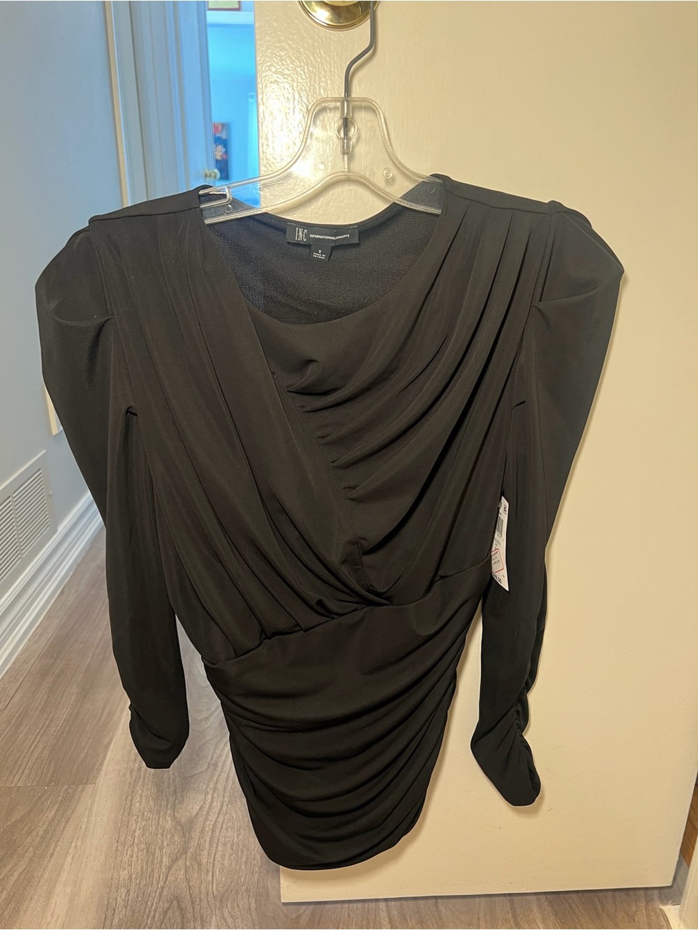 INC International Concepts Black Ruched Long-Sleeve Shirt